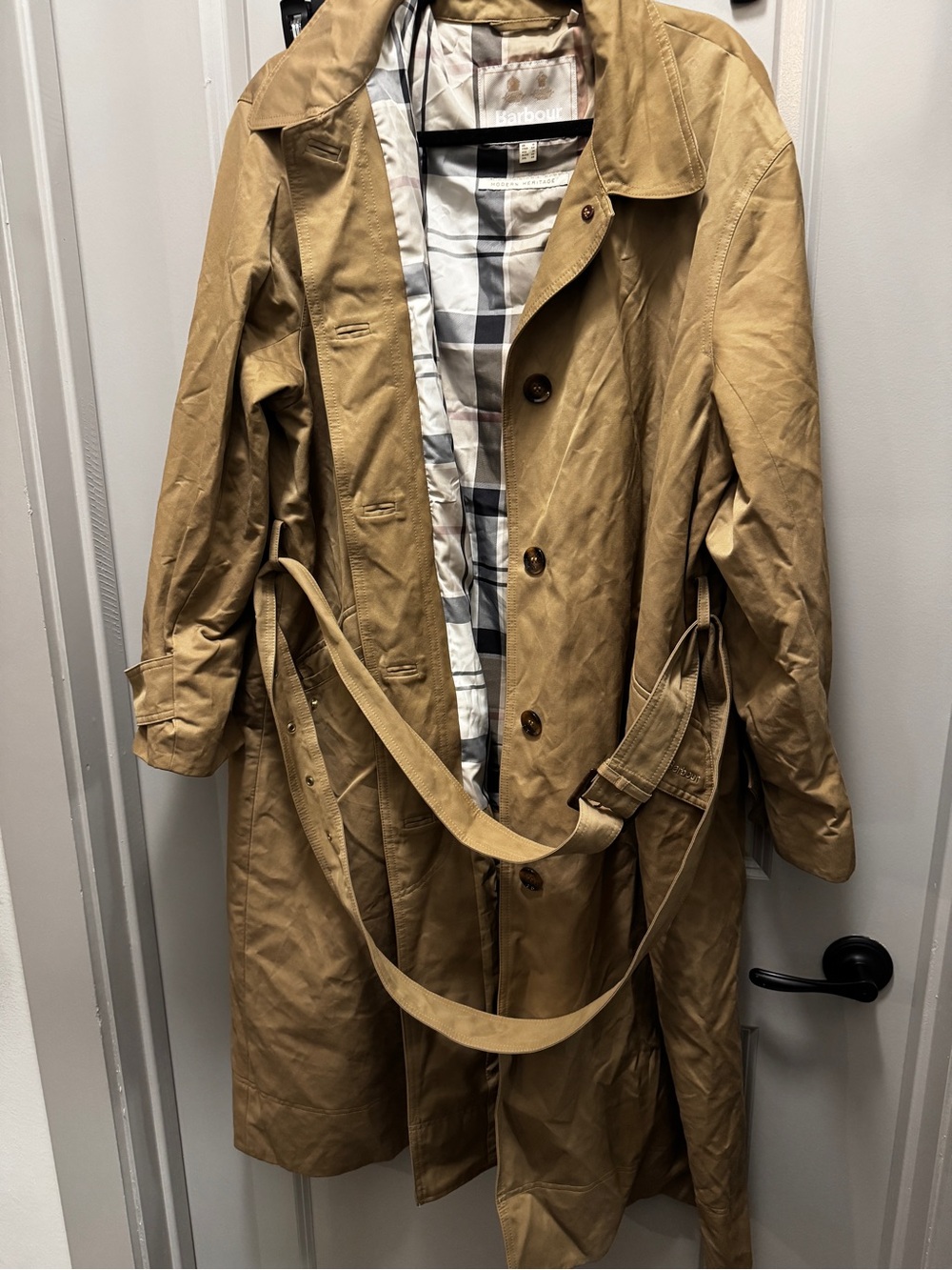 Barbour Khaki Tan Trench Coat with Belt